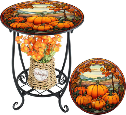 Cinnvoice Outdoor Side Table Round Small Mosaic Patio Accent Indoor End Plant Coffee Tea Table for Yard Patio Porch Garden Living Room, Bedroom(Butterfly Style,14 Inch)