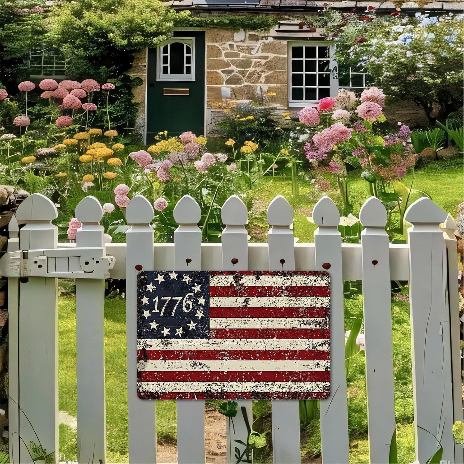 Patriotic 1776 Betsy Ross Flag tin sign， Vintage American Revolutionary War Metal Sign Print Aesthetic for Garden Yard Bar Porch Home Bedroom Kitchen Wall Decor Gift 8 x 12 in