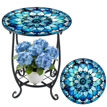 Cinnvoice Outdoor Side Table Round Small Mosaic Patio Accent Indoor End Plant Coffee Tea Table for Yard Patio Porch Garden Living Room, Bedroom(Butterfly Style,14 Inch)
