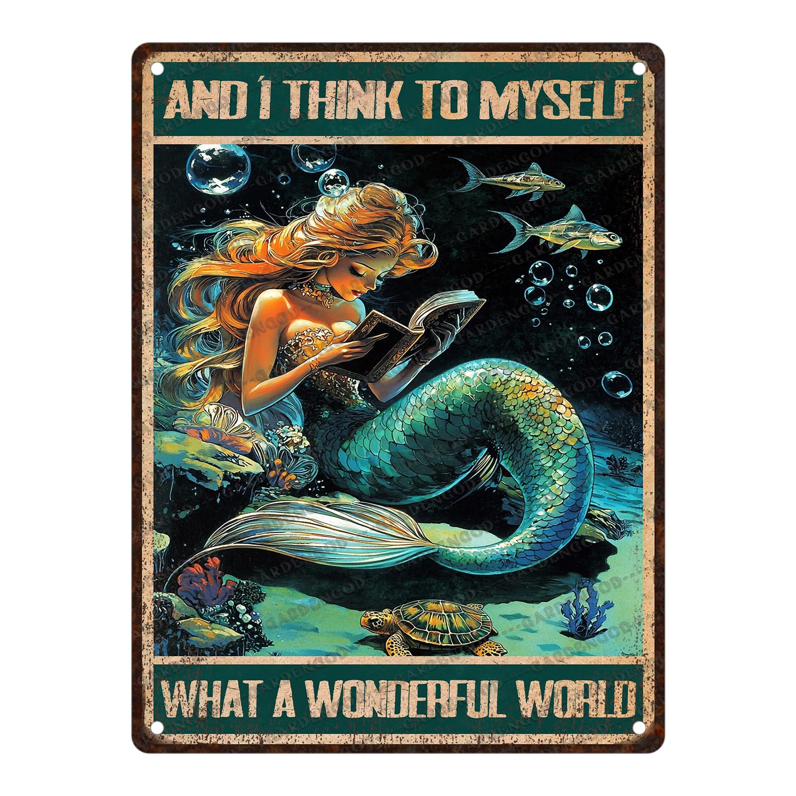 Mermaid Tin Sign And I Think To Myself What A Wonderful World Poster Home Decor Funny Home Decor Cave Bar Wall Decor 12x8 Inch