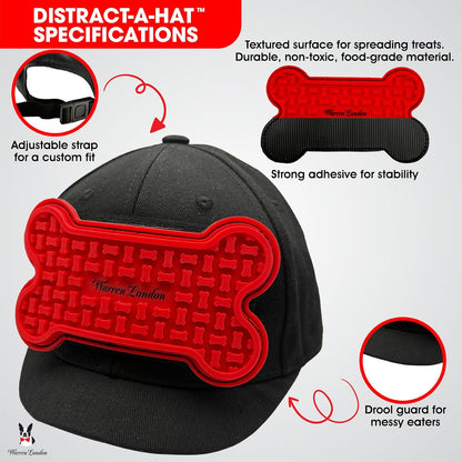 Distract-A-Hat ™ by Warren London - Dog Grooming Distraction Lick Hat for Nail Clipping and Grooming – Adjustable Fit with Adhesive Dog Lick Pad, Spreader & Cleaning Brush Included