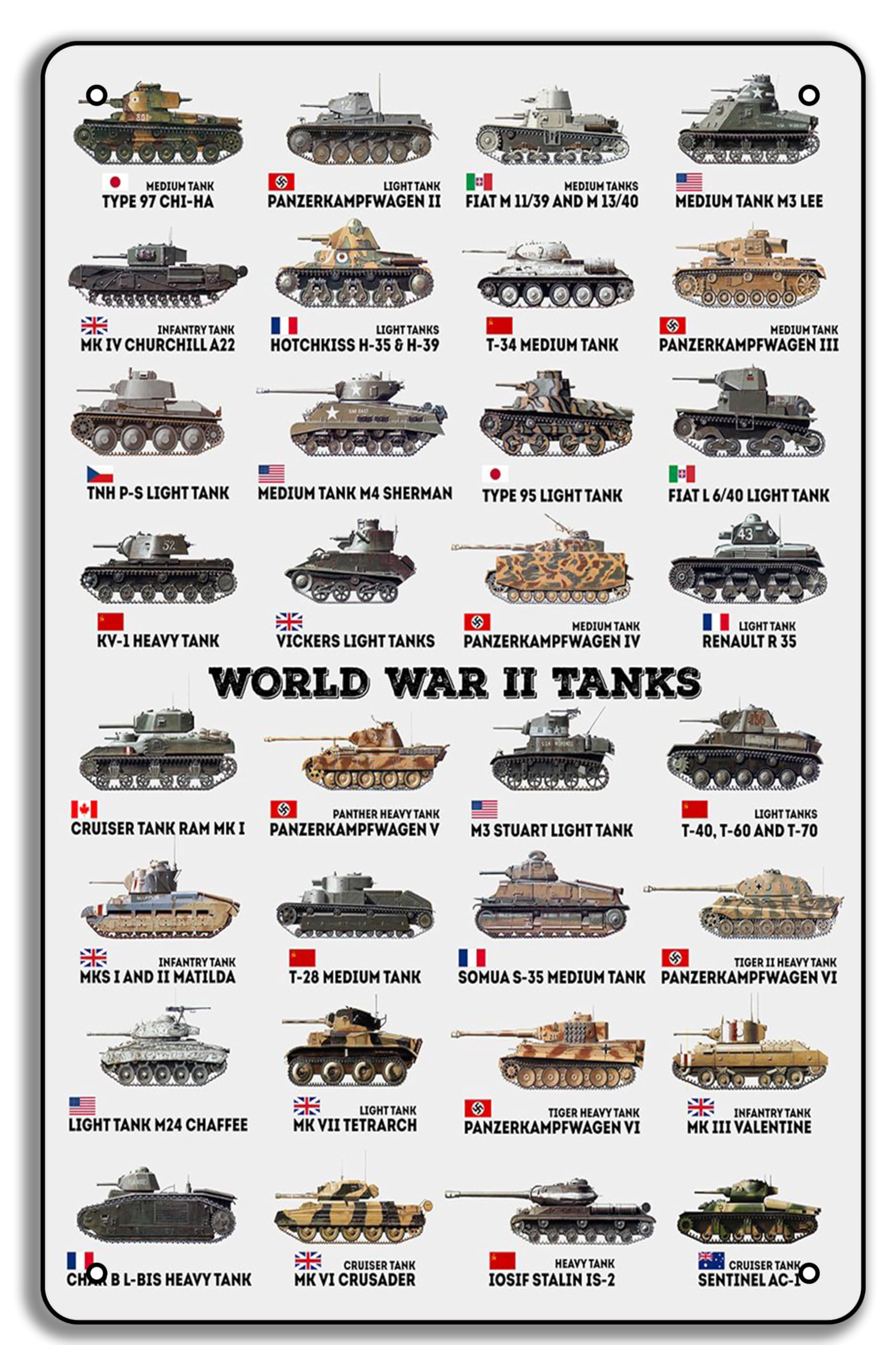 WWII Fighter Planes 8x12in Metal Tin Sign – Vintage World War II Aircraft Art, Military Aviation Wall Decor
