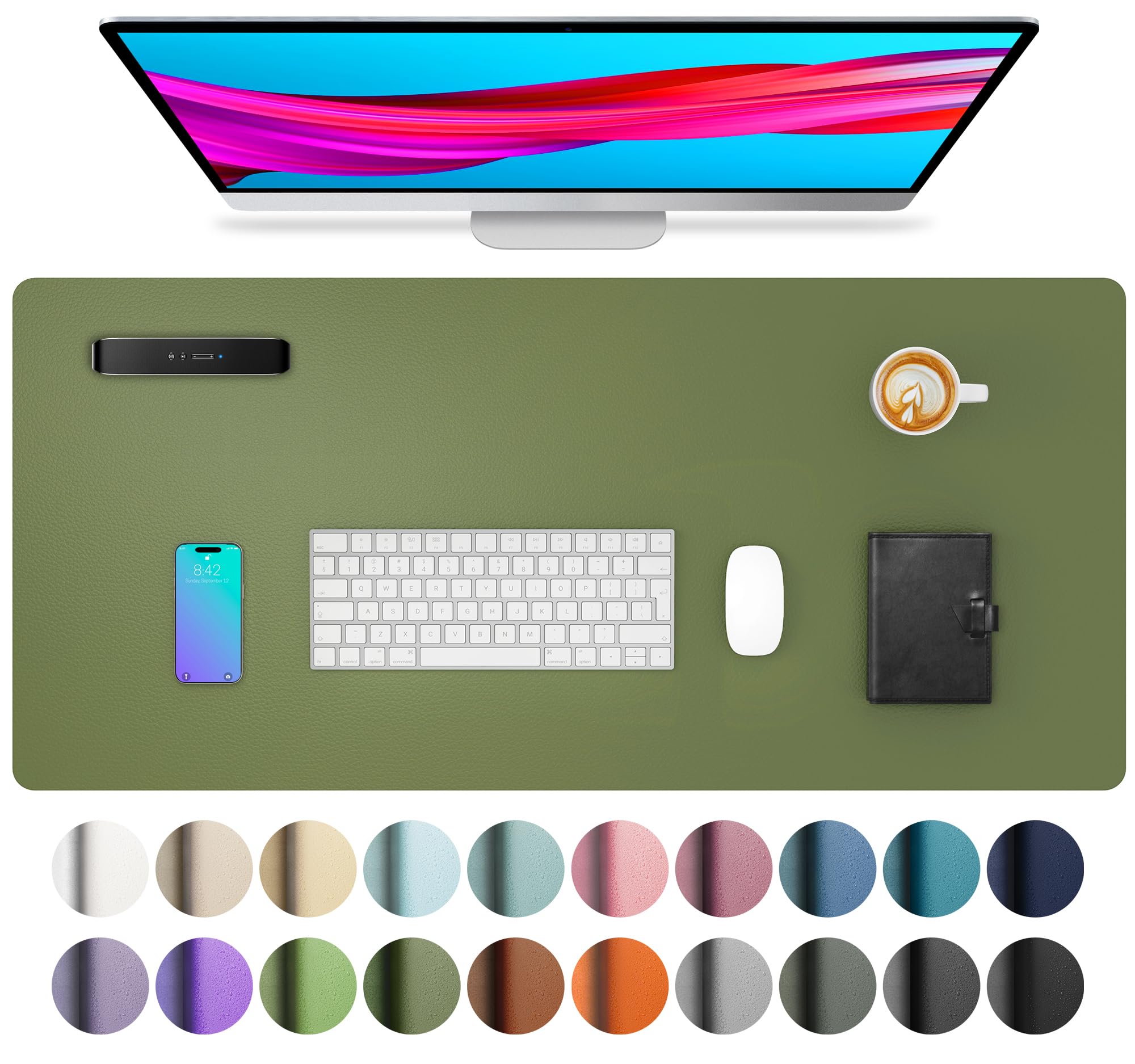 Aothia Non-Slip Waterproof PU Leather Desk Pad Protector for Mouse, Writing Desk, Office, Home, Laptop Blotter, 23.6" x 13.7", Black