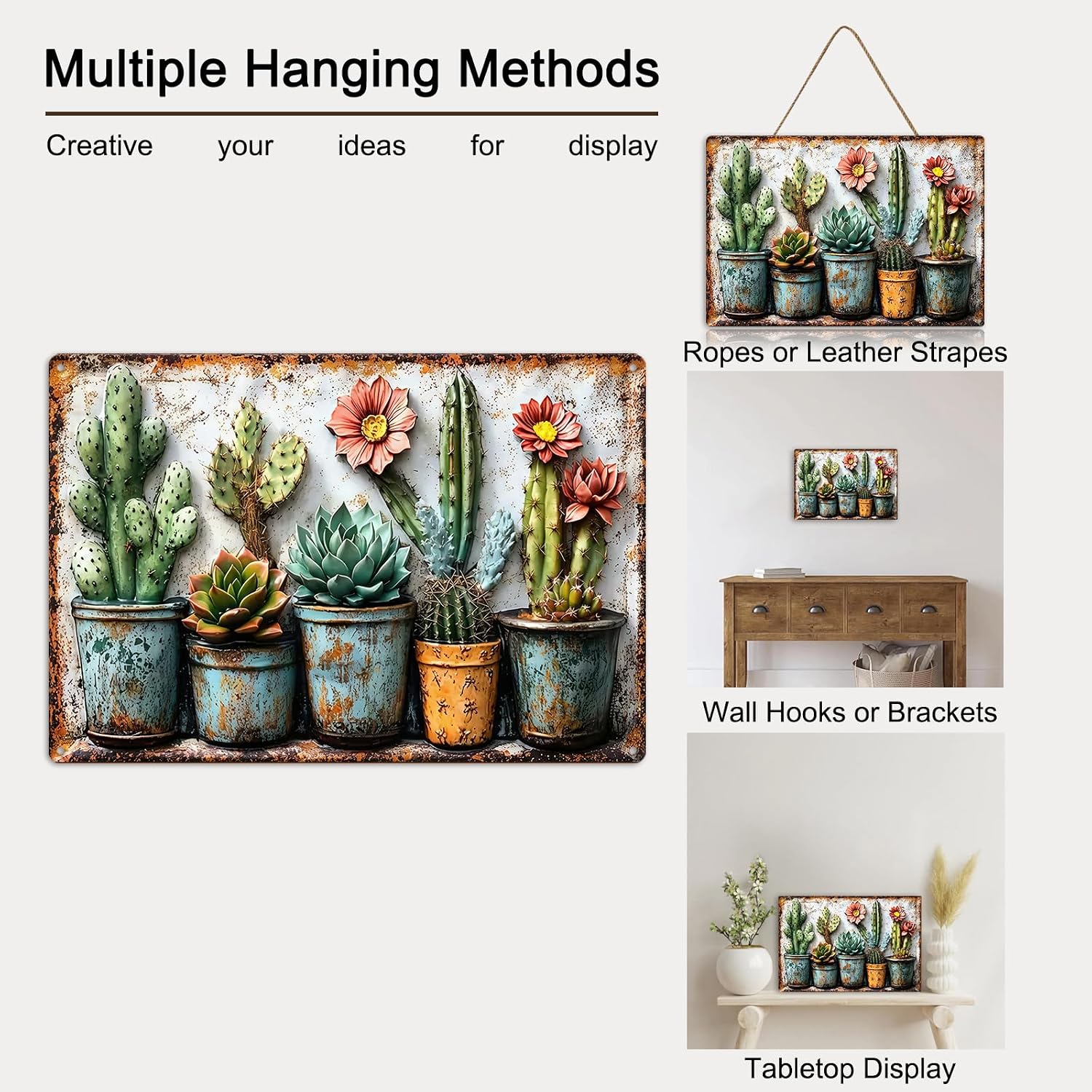 Gardening Gifts Vintage Garden Mental Tin Signs Cactus Plant Flower Printing for Home Yard Greenhouse Outdoor Decoration (8x12 Inch)