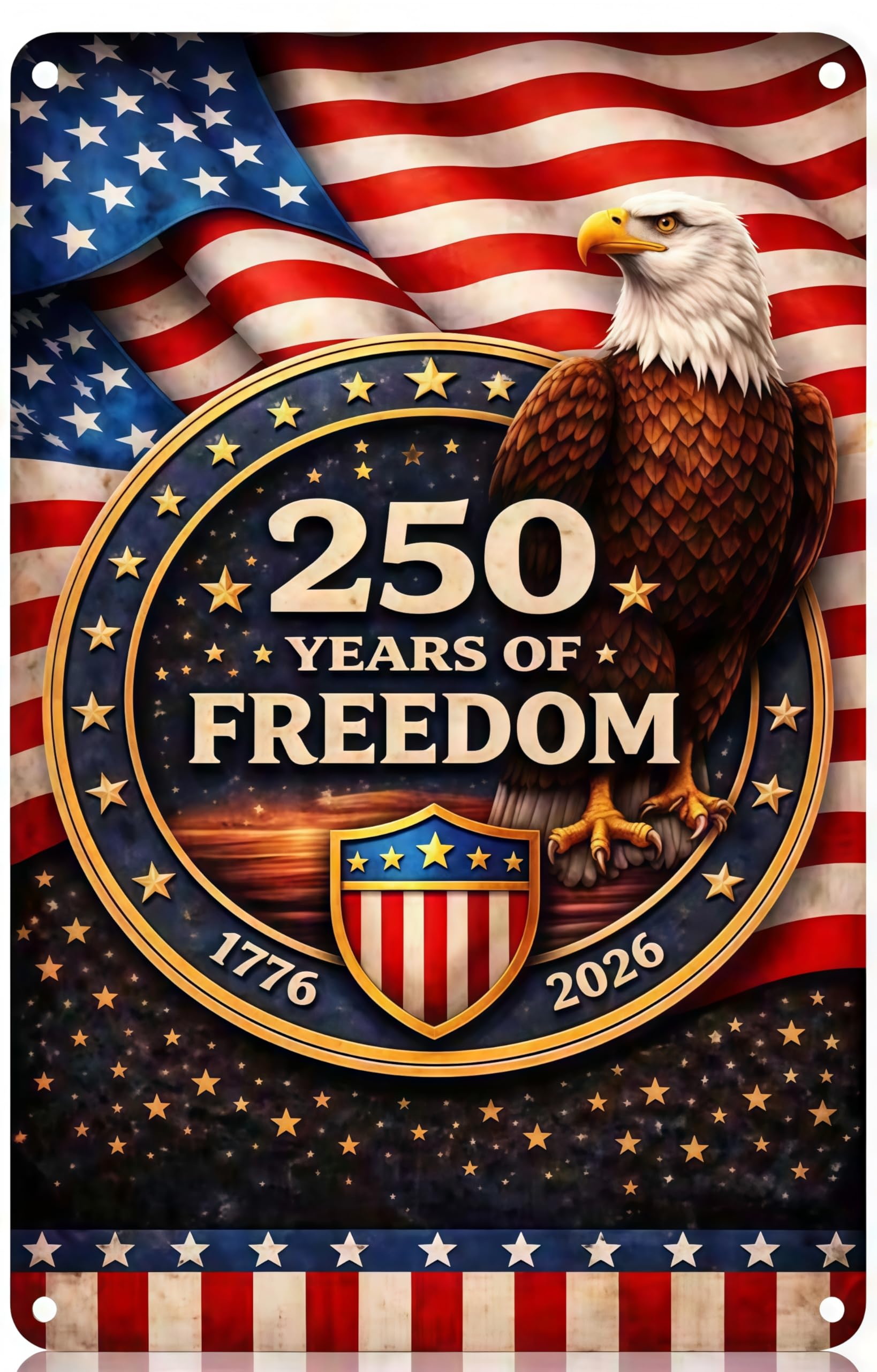 America 250th Anniversary Tin Sign, 4th of July Patriotic Decor,250 Years of Blessings Vintage Metal Sign Patriotic Cross Design, 1776–2026 Commemorative Wall Decoration for Home, Bedroom, Patio, Yard, 8 x 12 Inch