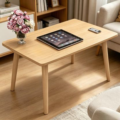 FAMIDGE Coffee Table, 23.6" Small Oval Coffee Tables for Small Space with 4 Solid Wood Leg, Floor Table Desk for Sitting on The Floor, Side Table Japanese Low Table for Living Room Apartment, Brown