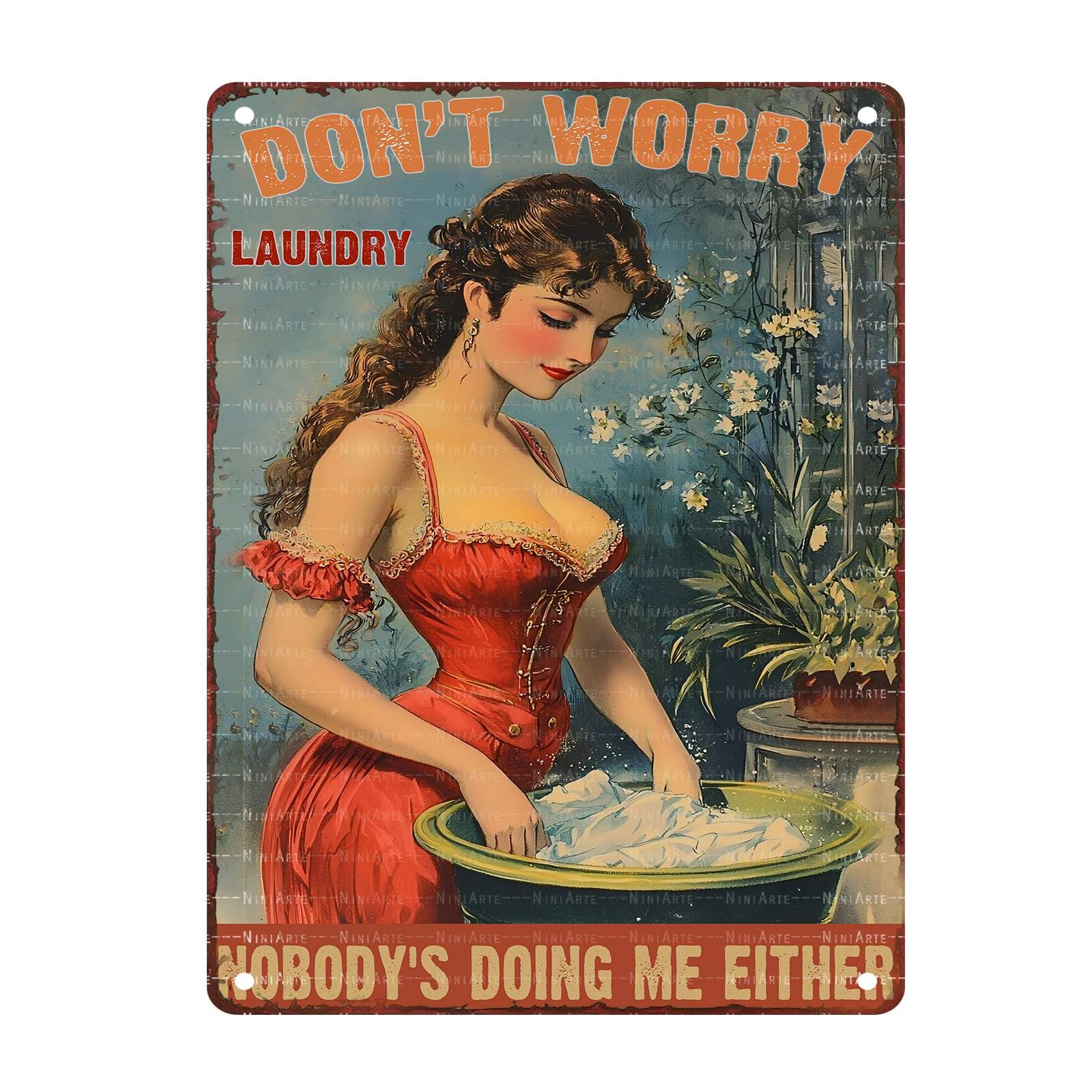 50s Laundry Metal Tin Sign Laundry Day Vintage Sign Utility Room Decor Retro Queen Wall Art 1950s Mom Decor 8X12Inch