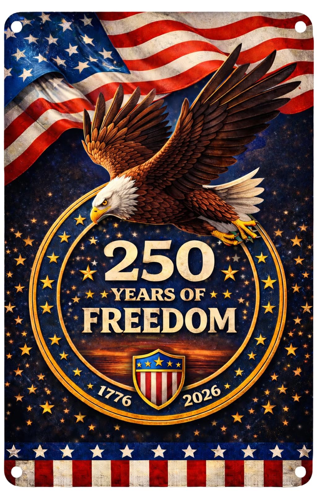 America 250th Anniversary Tin Sign, 4th of July Patriotic Decor,250 Years of Blessings Vintage Metal Sign Patriotic Cross Design, 1776–2026 Commemorative Wall Decoration for Home, Bedroom, Patio, Yard, 8 x 12 Inch