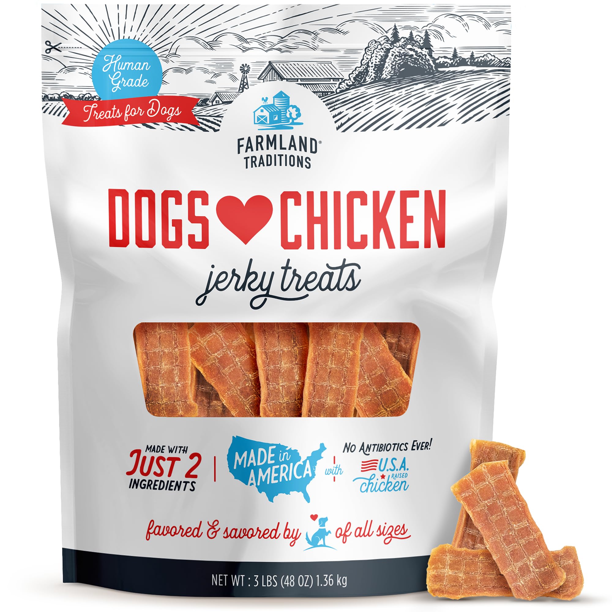 Farmland Traditions Filler Free Dogs Love Chicken Premium Jerky Treats for Dogs, 3 lb. Bag