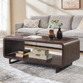 IFGET 48" Modern Coffee Table, 2-Tier Minimalist Center Table with Storage Shelf, Curved Profile Design, Wooden Rectangular Living Room Table w/Wood Thick Design for Living Room, Office, Natural Oak