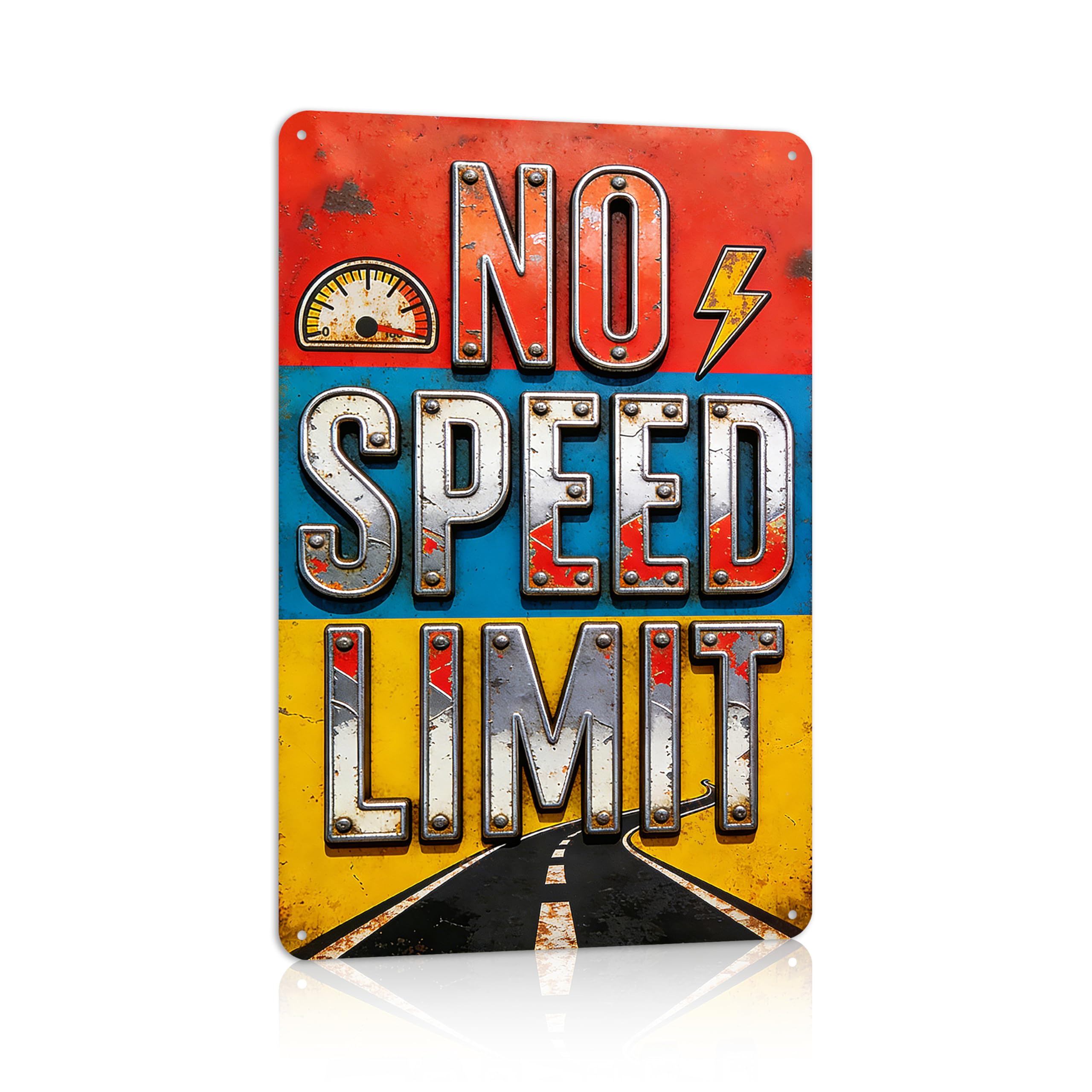 Vintage No Speed Limit Wall Decor Metal Sign Tin Signs for Man Cave Game Room Auto Shop for Men Car Lover,12x8 inch
