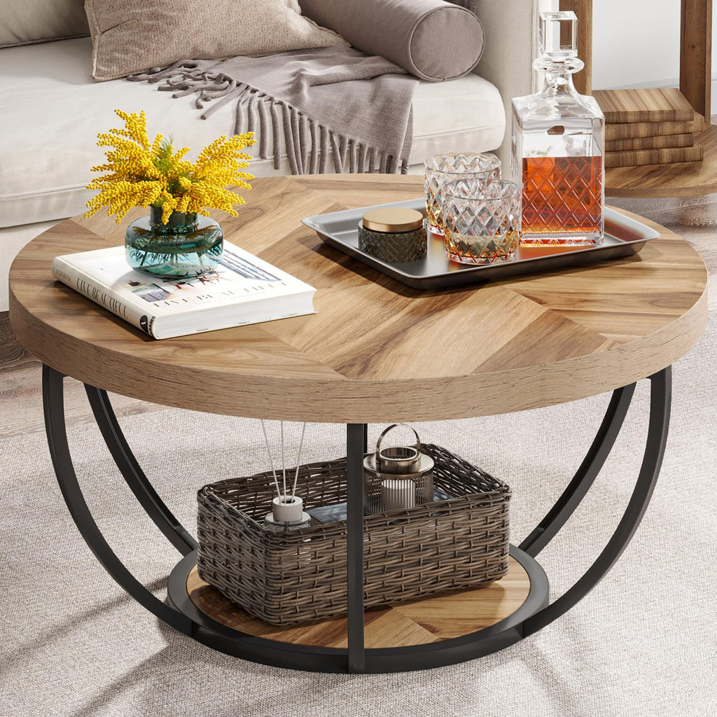 Tribesigns Modern Round Coffee Table, 2 Tier Coffee Table with Faux White Marble and Golden Metal Legs, Circle Center Table Tea Table Accent Furniture for Living Room, White and Gold