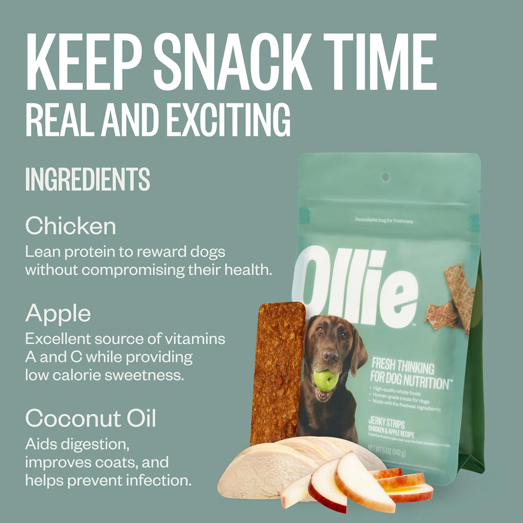 Ollie Jerky Dog Treats Variety Pack, Chicken and Apple and Beef and Sweet Potato Bundle, All Natural, Healthy, Made with Real Meat 5 Oz. Pack of 2