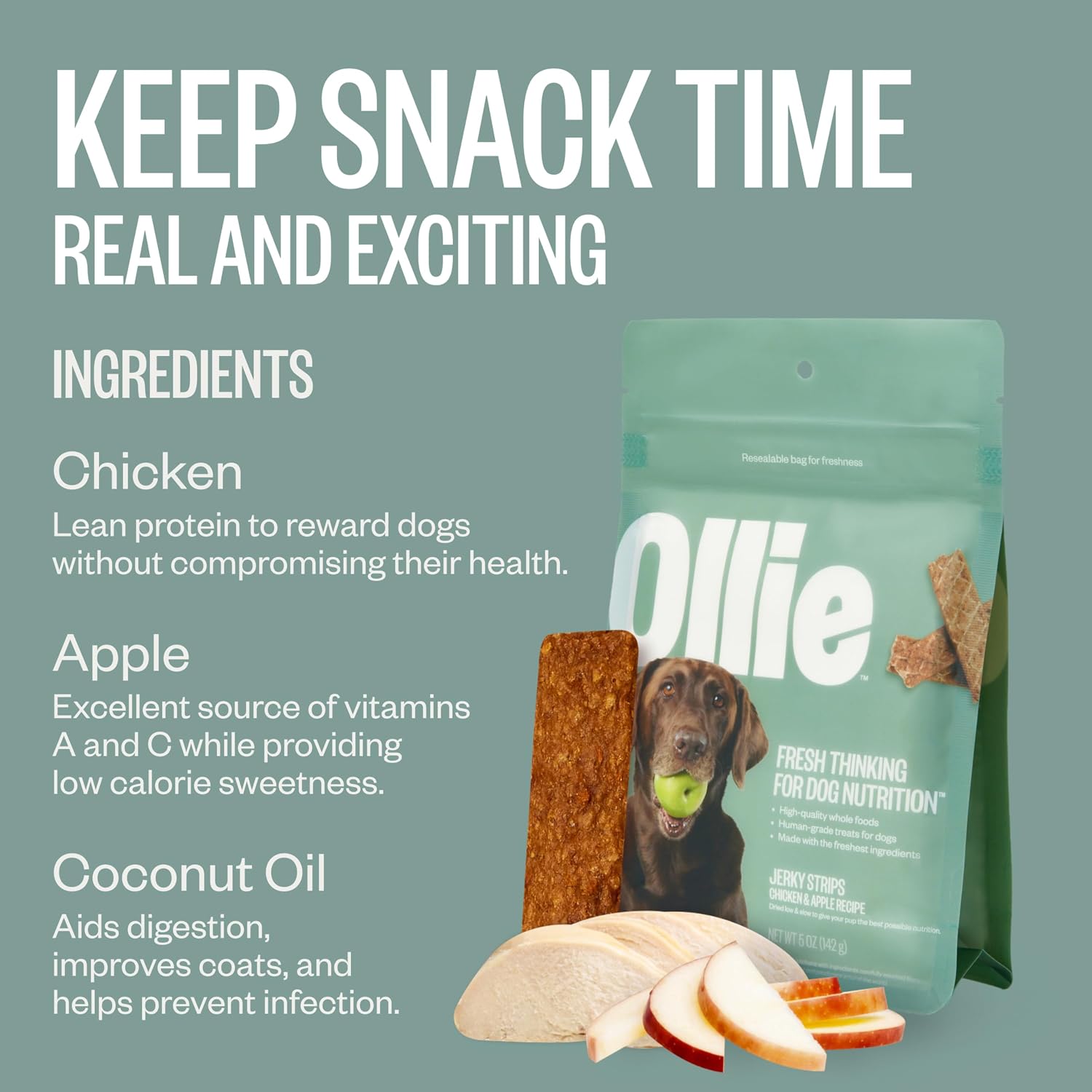 Ollie Jerky Dog Treats Variety Pack, Chicken and Apple and Beef and Sweet Potato Bundle, All Natural, Healthy, Made with Real Meat 5 Oz. Pack of 2