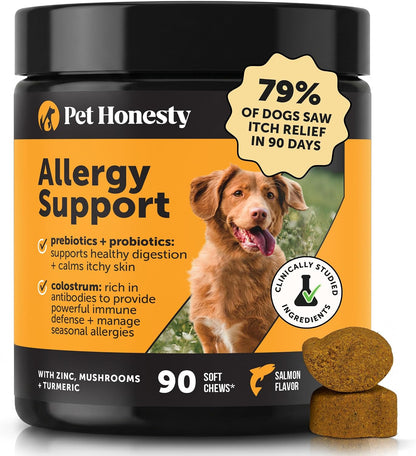 Dog Allergy Relief Immunity Chews - Paw Licking, Itching & Seasonal Allergies - with Colostrum, Probiotics, Turmeric & Salmon Oil - Vet Recommended Anti-Itch Supplement for Dogs (Salmon, 90 Ct)