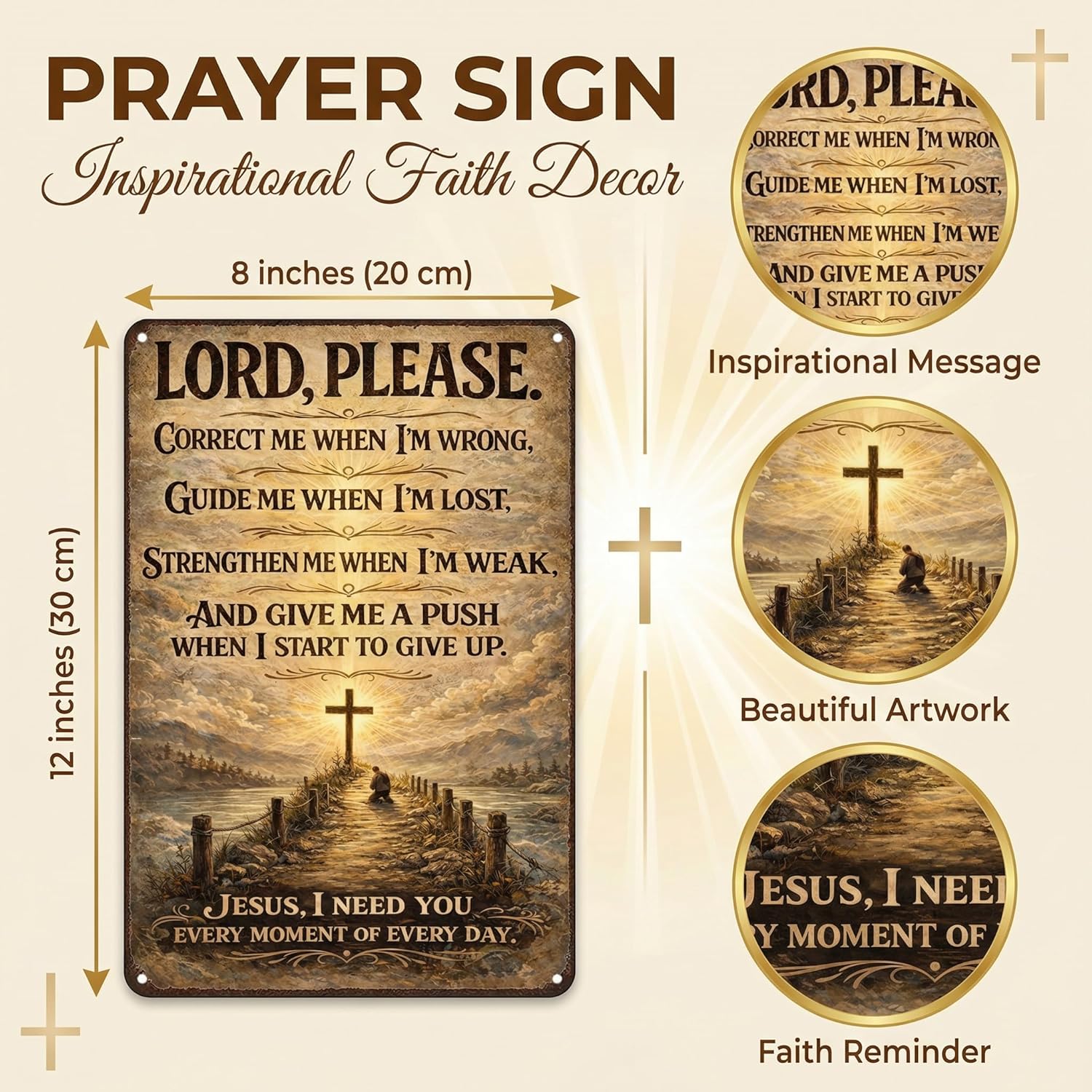 Funnysign Christian Gifts for Women Men Lord Please Correct Me Guide Me Strengthen Me Vintage Tin Sign for Home Church Prayer Room Office Chapel Decor 8x12 Inch (26056)