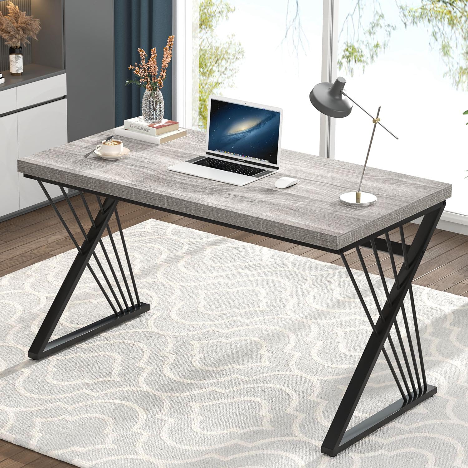 FOLUBAN Home Office Desks, Modern Wood and Metal Writing Study Work Table, Industrial Computer Desk for Bedroom Living Room, Rustic Walnut, 47 Inch
