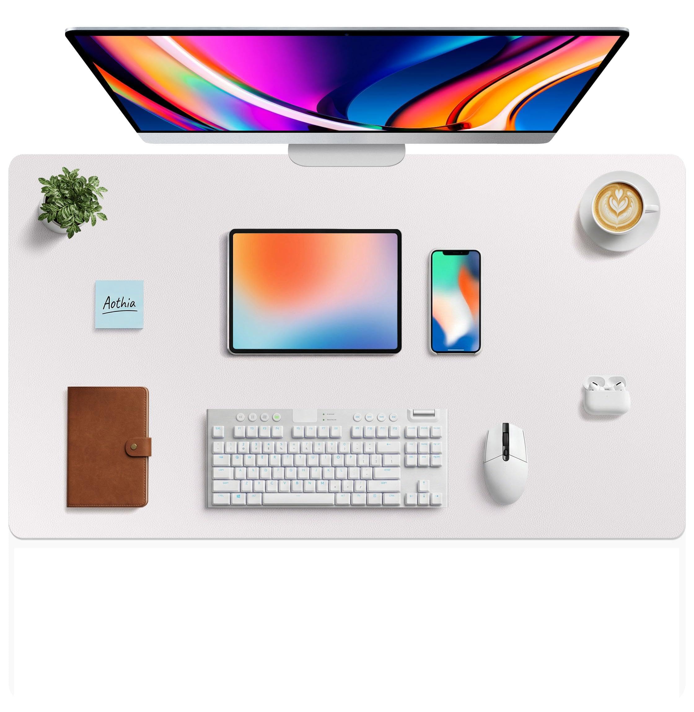 Aothia Non-Slip Waterproof PU Leather Desk Pad Protector for Mouse, Writing Desk, Office, Home, Laptop Blotter, 23.6" x 13.7", Black