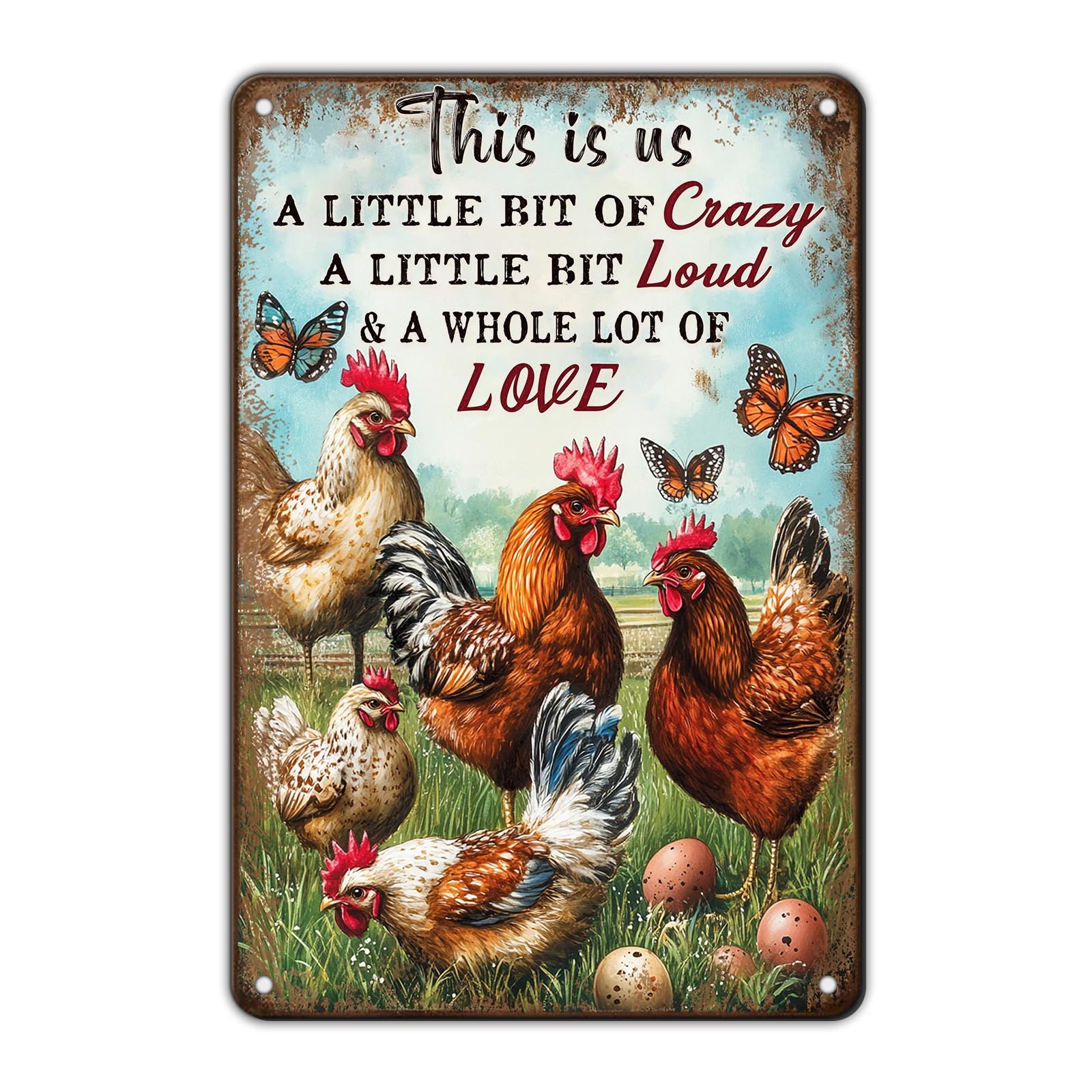 Vintage Fresh Eggs & Chicken Metal Sign Rustic Farm Eggs For Sale Tin Poster Home Kitchen Farmhouse Chicken Wall Decor 12x8 Inch