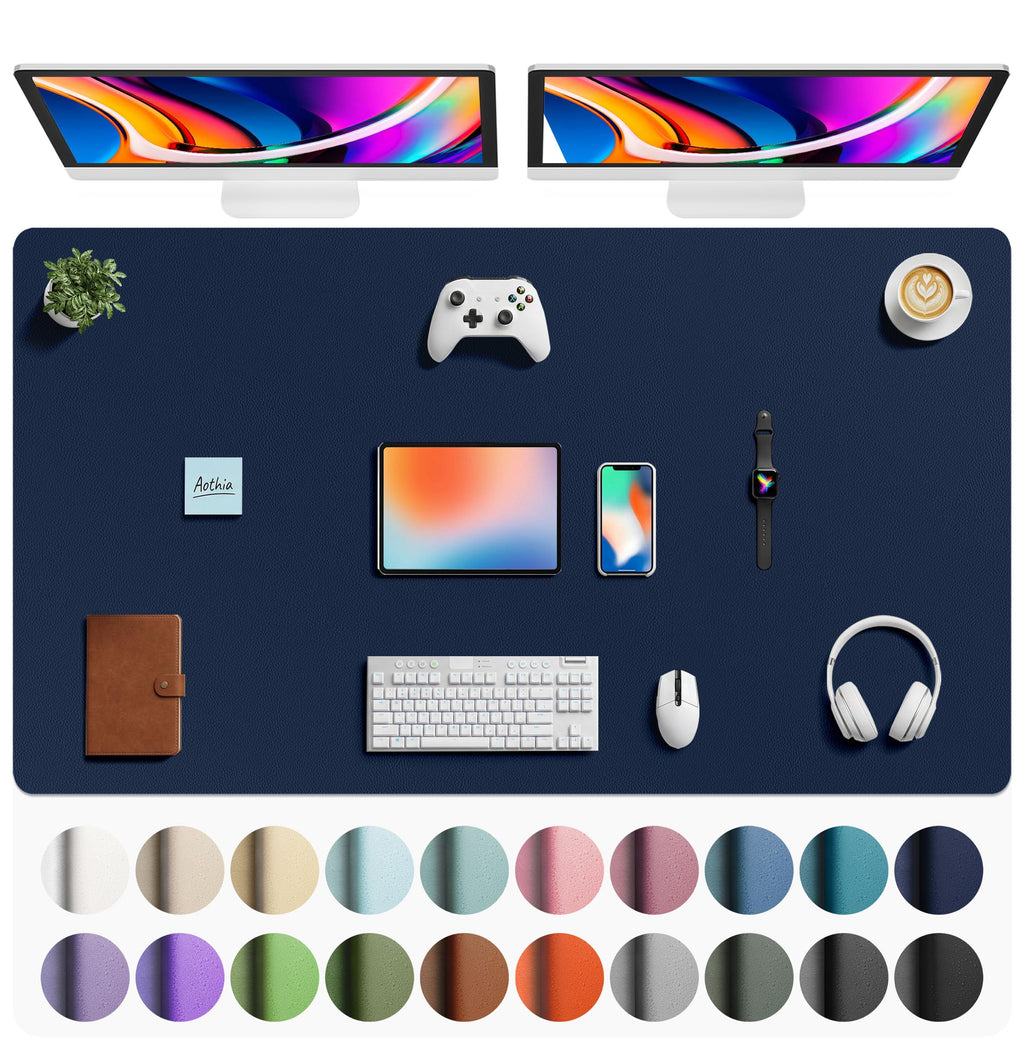 Aothia Non-Slip Waterproof PU Leather Desk Pad Protector for Mouse, Writing Desk, Office, Home, Laptop Blotter, 23.6" x 13.7", Black