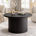 ONBRILL 31.5" Round Coffee Table, Tambour Design Coffee Tables for Living Room, Mid Century Modern Wood Coffee Table, Drum Accent Small Center Table, Black