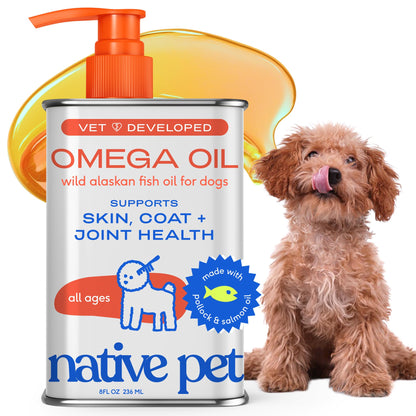 Native Pet Omega 3 Fish Oil for Dogs & Cats – Wild Alaskan Salmon Oil for Dogs Skin and Coat, Supports Joints, Heart & Shedding – Fast-Absorbing Omega 3 6 9 Liquid Supplement – 8oz