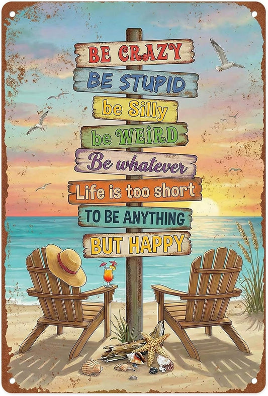 Beach Coastal Tropical Metal Tin Sign Wall Decor, Vintage Inspirational 8x12 Inch Wall Art for Lake House Coastal Beachy Room Cottage Cabin