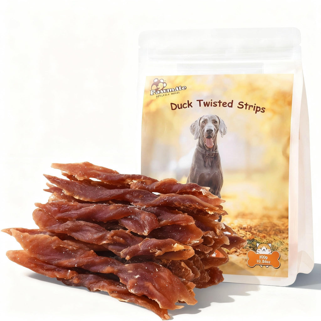 Pawmate Duck Jerky Dog Treats, Natural Healthy Duck Twisted Strips with 1% Taurine, High Protain Low Fat Dog Training Rewards Treats for Small Medium Large Breeds, 10.6 oz