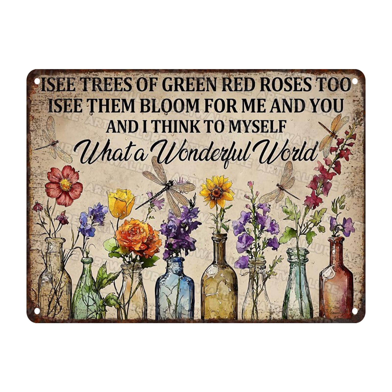 Vintage Rustic Botanical Garden Decor Metal Tin Sign Dragonfly Flower Wall Art Plaque Gifts For Women Mom Plant Lover Outdoor Patio Sunroom Backyard Porch 8x12 Inch