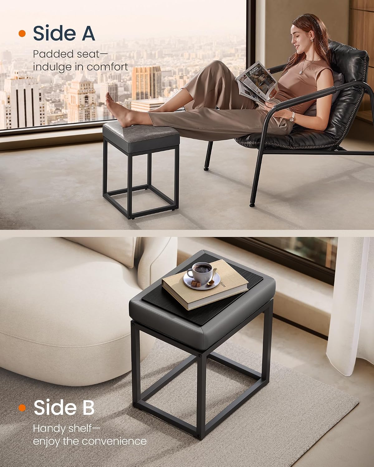 SONGMICS Home LUIZ Collection - Ottoman Footstool, Rectangle Ottoman, Vanity Chair Stool, Footrest, Reversible Top, Side Table, Max. Load 660 lb, Bedroom Living Room Entryway, Dove Gray ULOM079G01