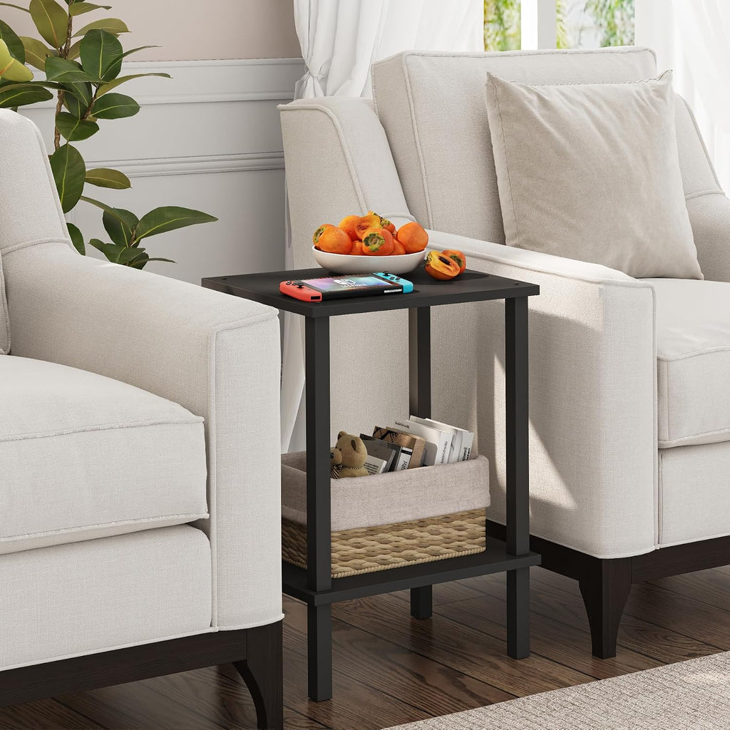 TUTOTAK End Table, Set of 2, Side Table, Nightstand, 2-Tier Storage Shelf, Sofa Table for Small Space, Living Room, Bed Room TB01BK035