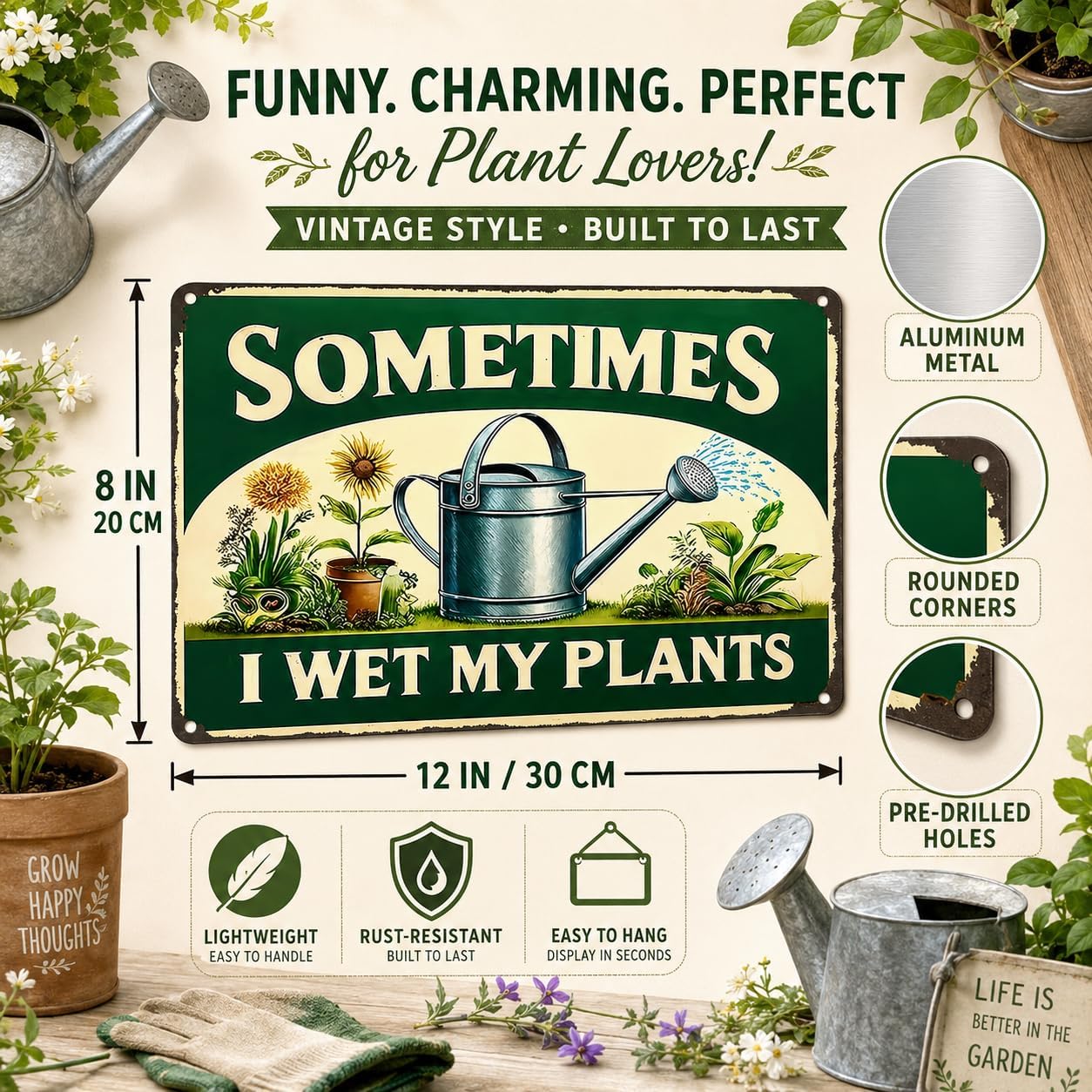 Funnysign Garden Gifts Sometimes I Wet My Plants Vintage Gardening Tin Sign for Home Garden Patio Greenhouse Yard Decor 8 X 12 Inch (3840)