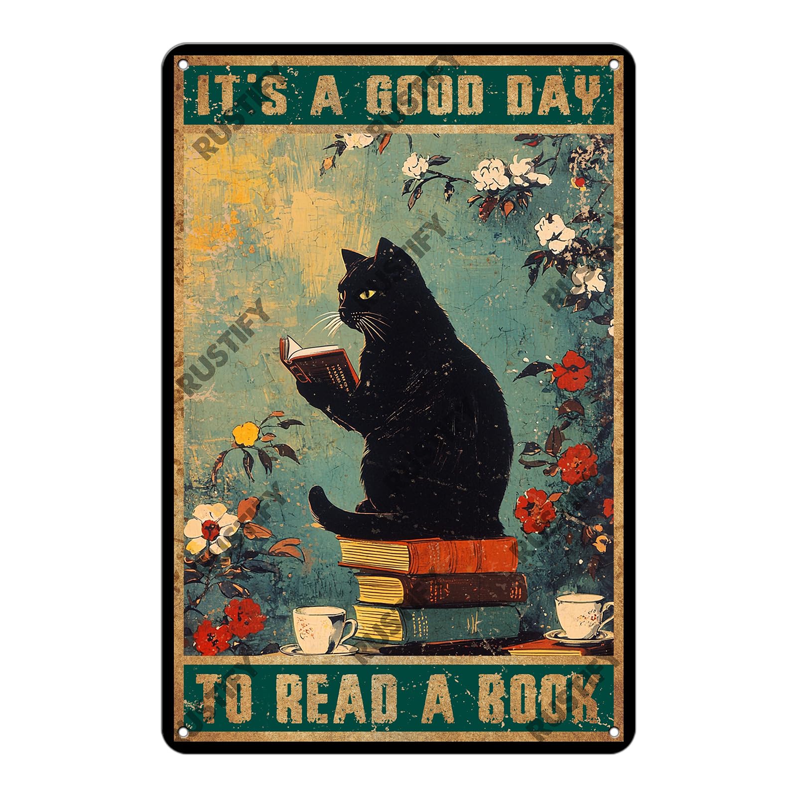 Cat Metal Tin Sign Vintage Retro Style Aluminum Sign Wall Art Decor 12x8 Inch