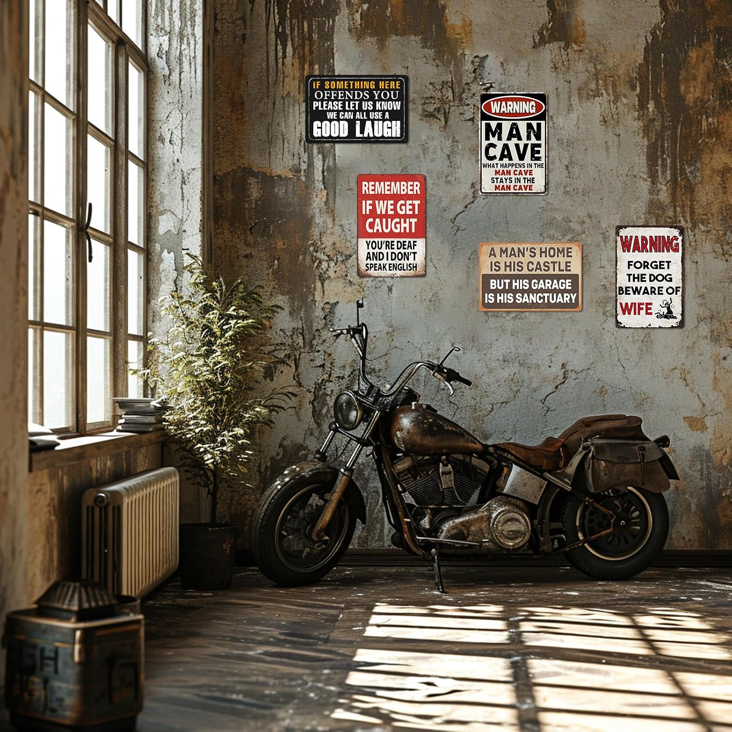 5 Pack Funny Man Cave Decor Vintage Garage Metal Tin Signs For Men Bar Signs For Home Bar Motorcycle Accessories Funny Room Decor For Men Work Shop Accessories Basement Mancave Decor Sign 8x12 Inch