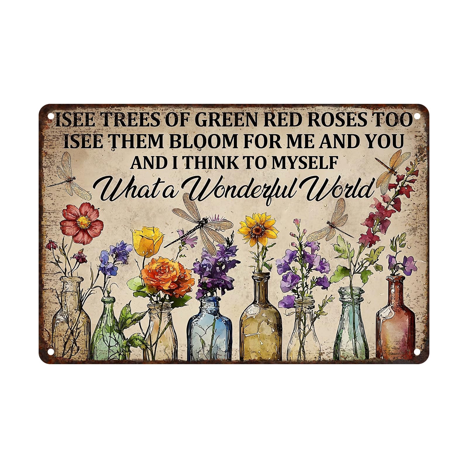 Vintage Rustic Botanical Garden Decor Metal Tin Sign Dragonfly Flower Wall Art Plaque Gifts For Women Mom Plant Lover Outdoor Patio Sunroom Backyard Porch 8x12 Inch