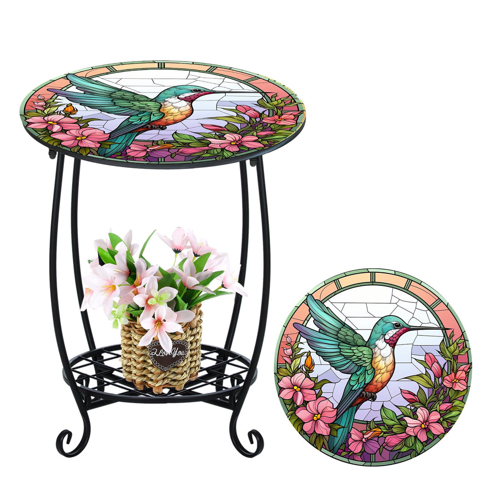 Cinnvoice Outdoor Side Table Round Small Mosaic Patio Accent Indoor End Plant Coffee Tea Table for Yard Patio Porch Garden Living Room, Bedroom(Butterfly Style,14 Inch)