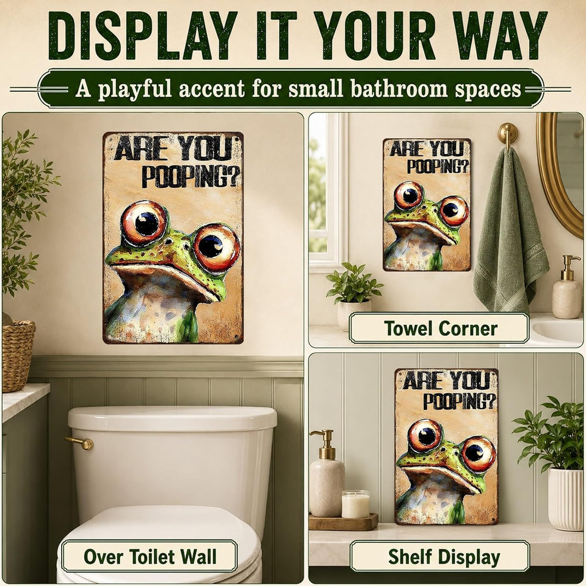 Are You Pooping Frog Sign Funny Bathroom Decor Metal Wall Art For Toilet Restroom Washroom 8x12 Inch