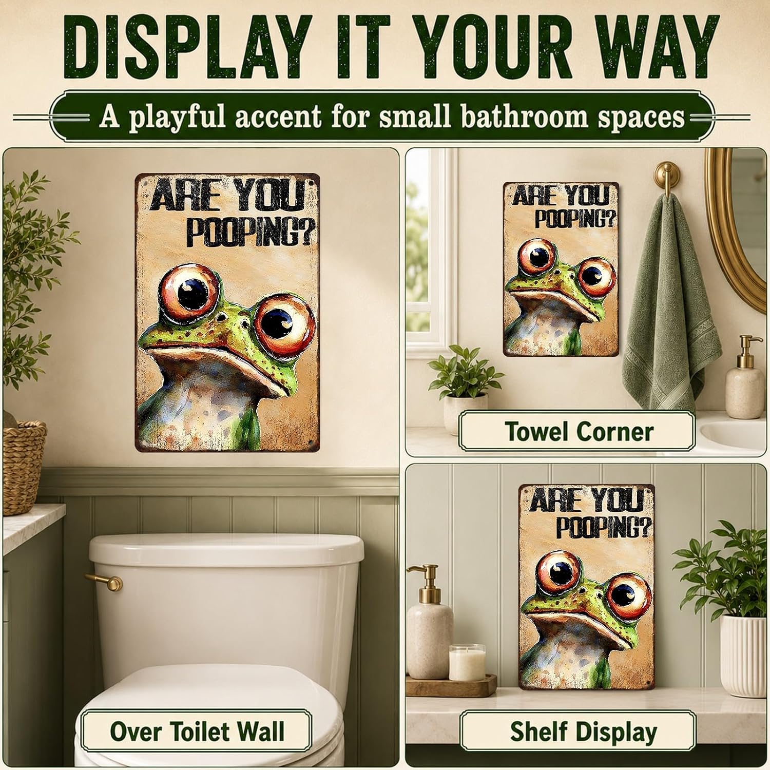 Are You Pooping Frog Sign Funny Bathroom Decor Metal Wall Art For Toilet Restroom Washroom 8x12 Inch