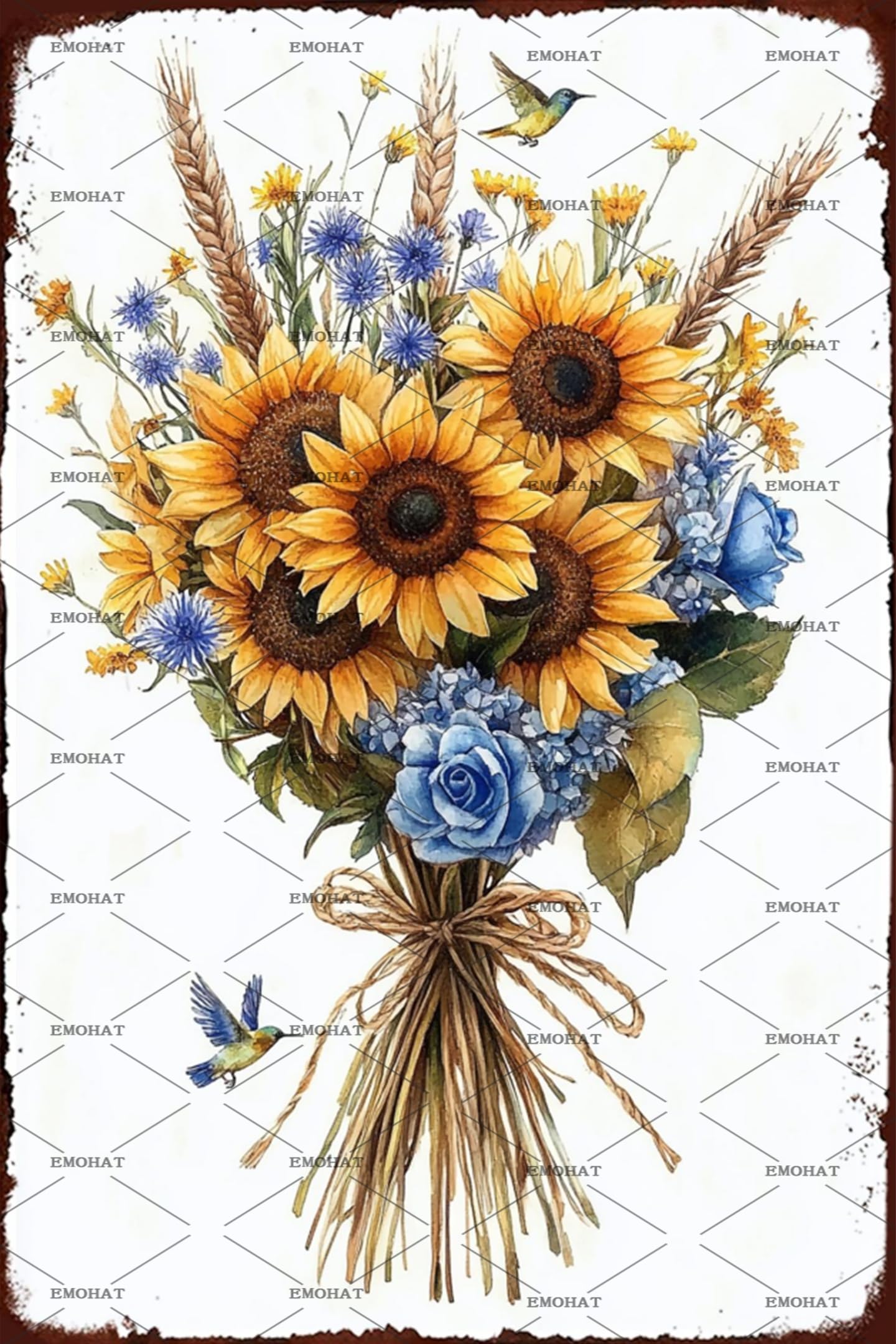 EMOHAT Colorful Flower Floral Metal Tin Sign, Vintage Farmhouse Wall Art for Home & Cafe, 8x12 Inch Spring Summer Decor for Indoor Outdoor Office Bar