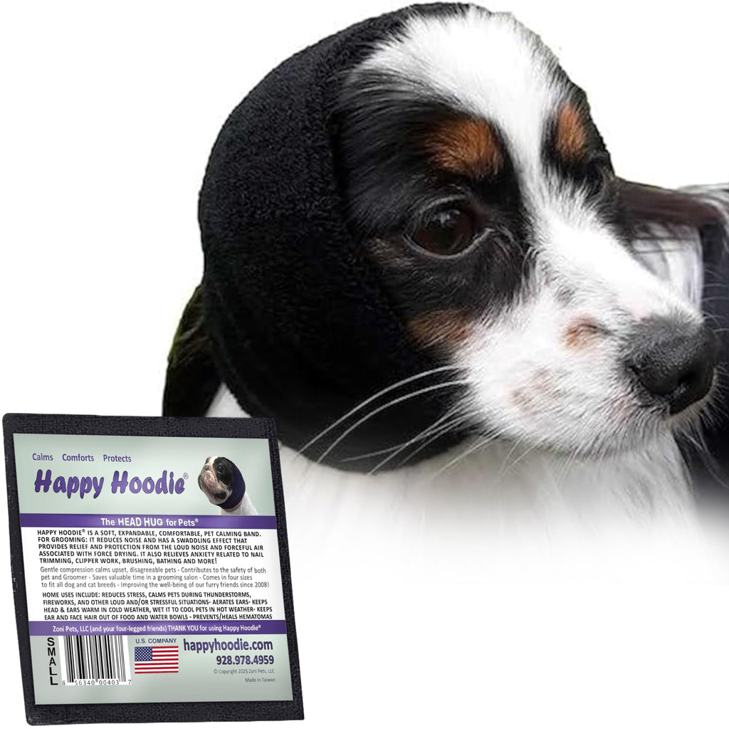 Happy Hoodie The Original Dog & Cat Calming Band - American Brand - Anxiety Relief/Noise Protection-Grooming-Thunder-Fireworks (Large, Blue) - Since 2008