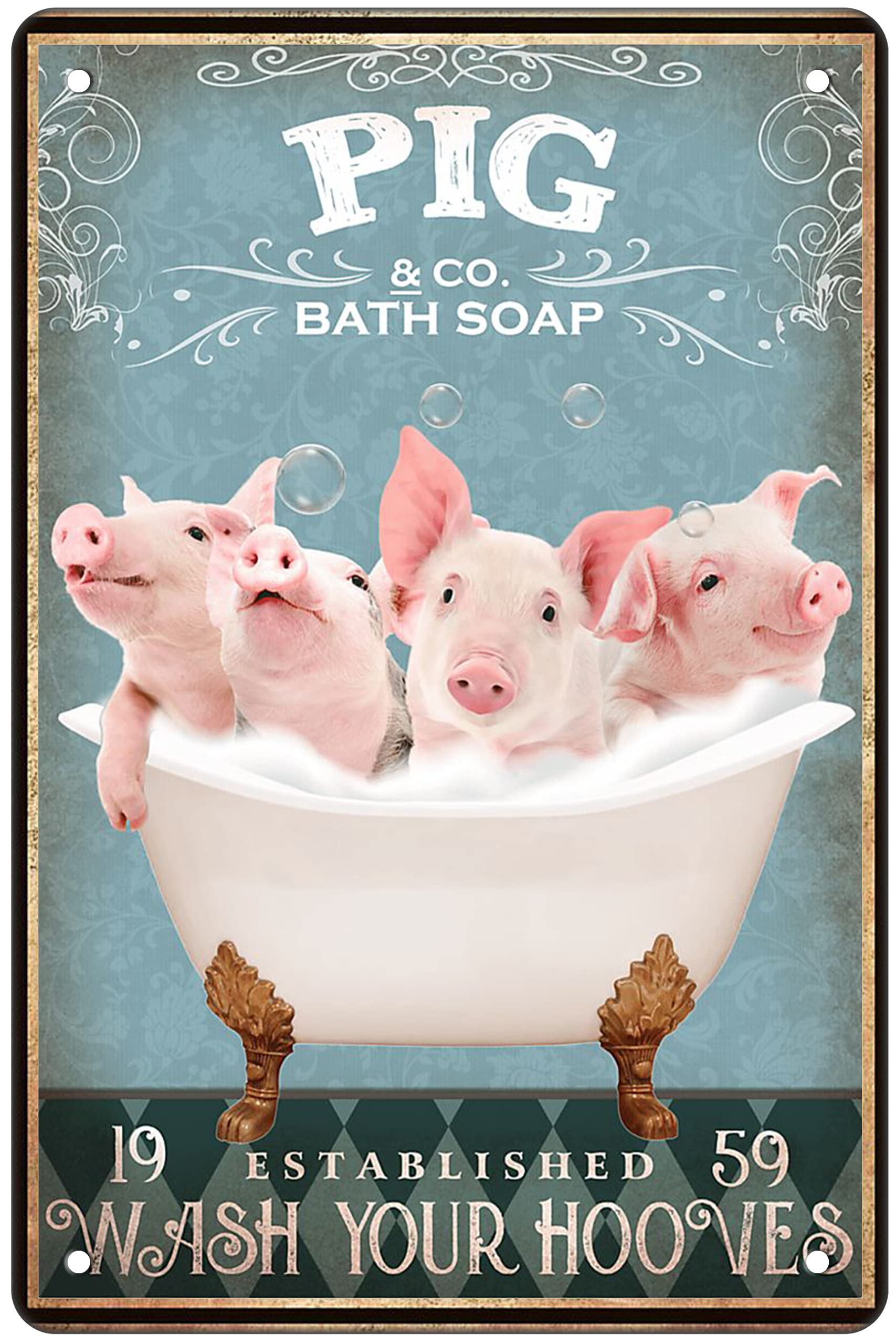 Vintage Metal Pig Bathroom Decor Tin Sign Wall Art Poster Retro Bar Home Decor 8x12 Inch