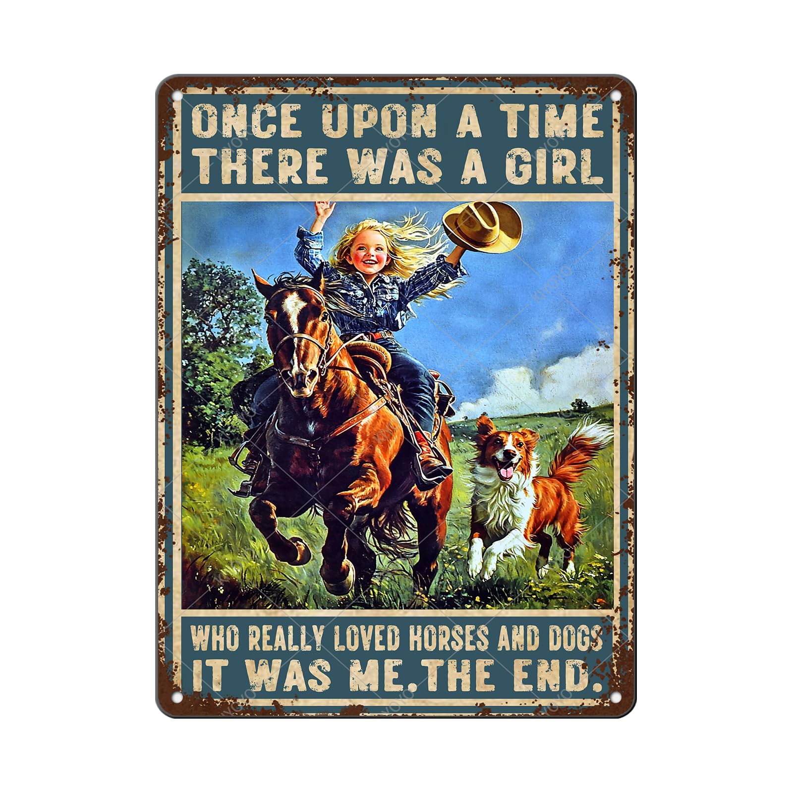 Vintage Metal Tin Sign You Don't Stop Riding When You Get Old Retro Wall Art Decor Woman Riding Horse Under Moon 12x8 Inch