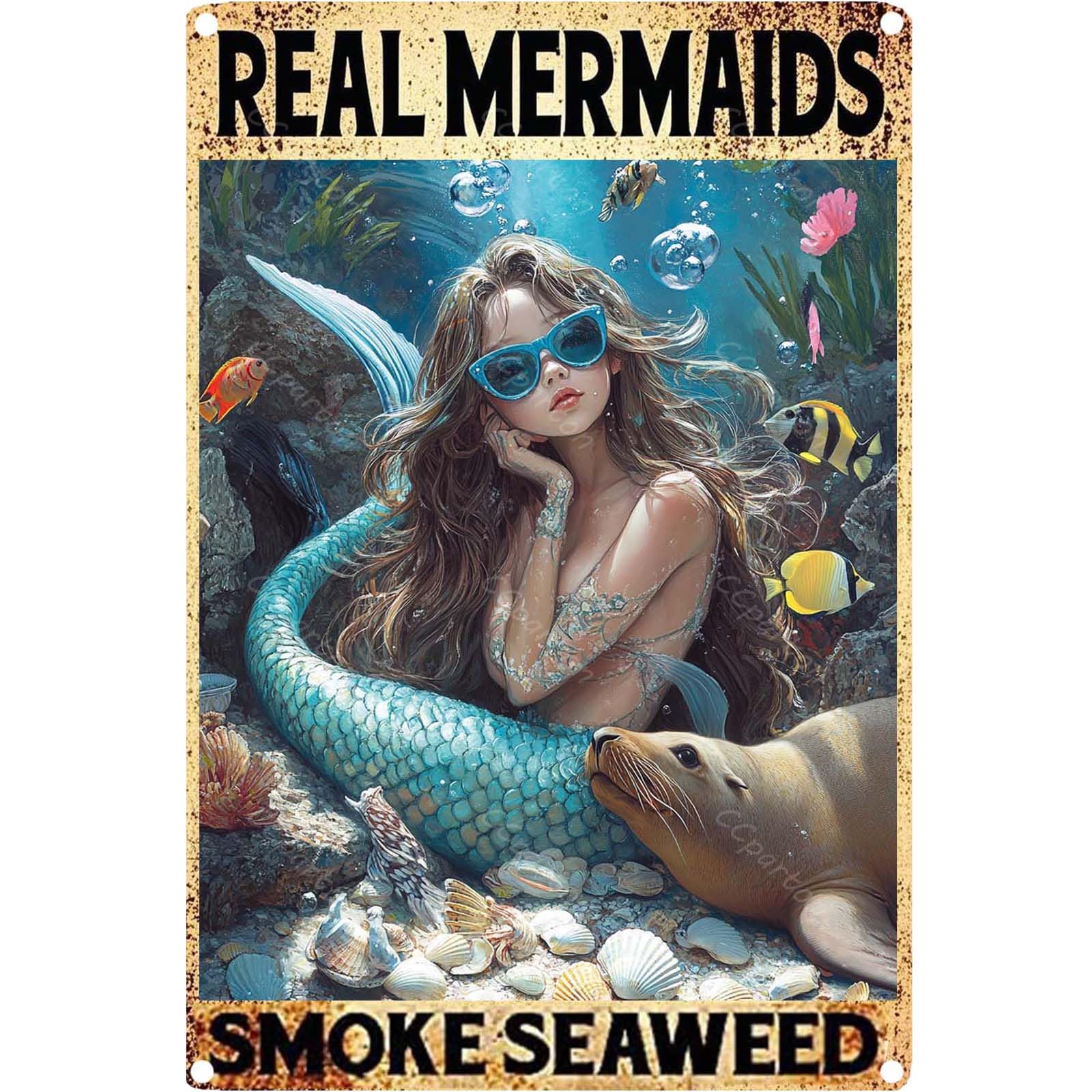 CCPARTON Metal Sign Get Naked Mermaid Vintage Metal Tin Sign For Home Outdoor Indoor Office Bar Yard Decor 8x12 Inches
