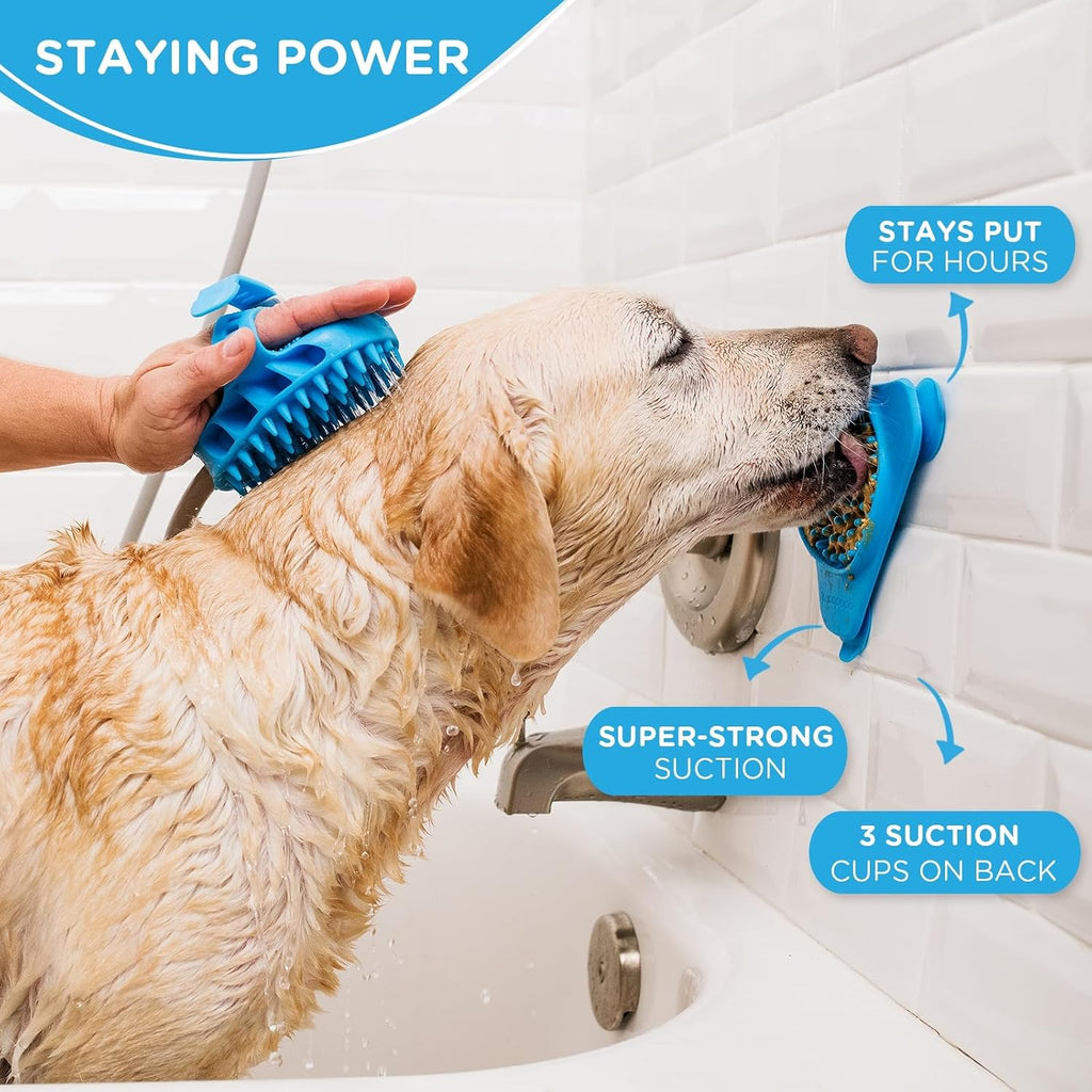 Aquapaw Dog Licking Mat - Suction Slow Feeder & Feeding Mat - Bath Toy Dispenser for Dog Bath Toys & Grooming Treats - Grooming Lick Pad for Peanut Butter Treat & Shower Snack Holder - Blue