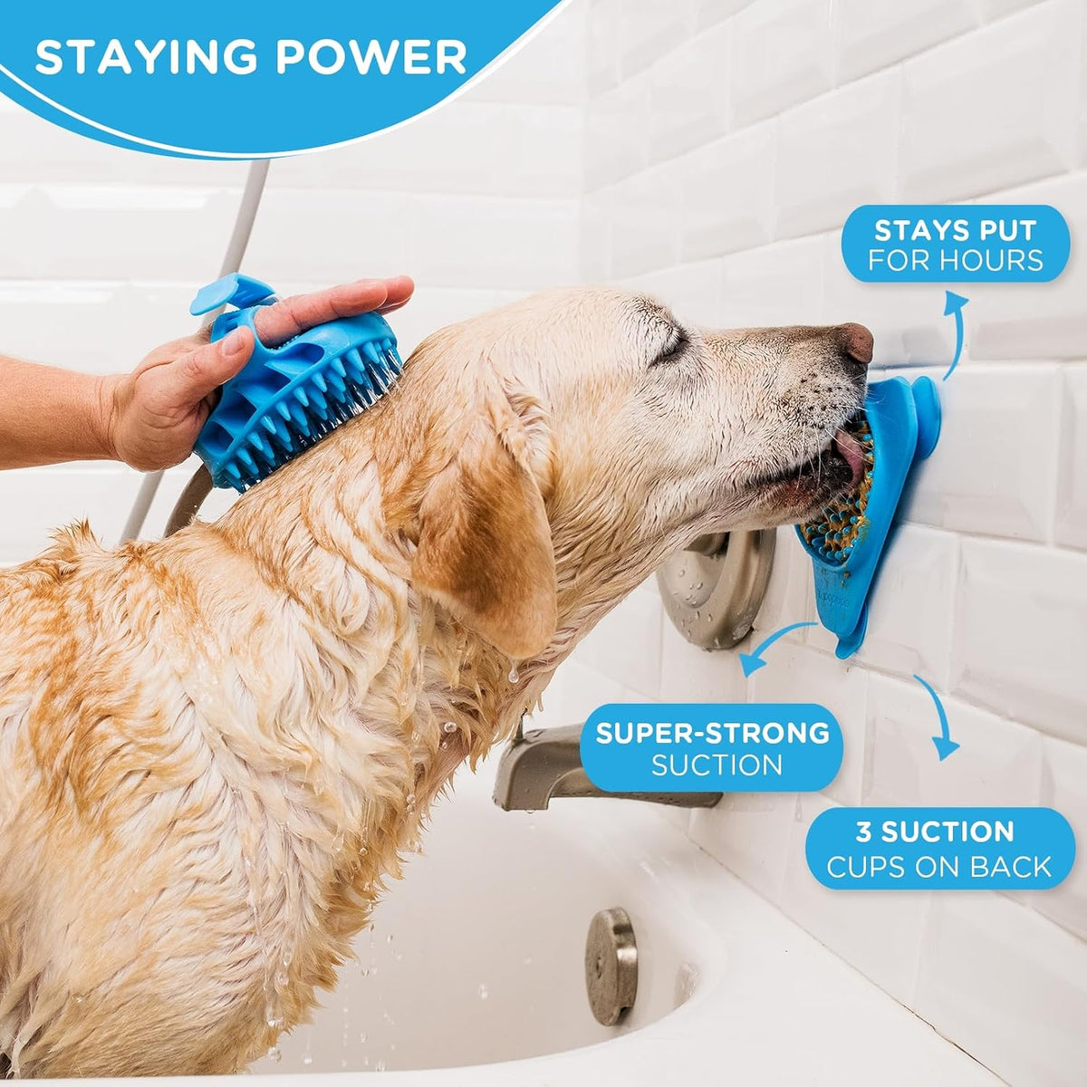 Aquapaw Dog Licking Mat - Suction Slow Feeder & Feeding Mat - Bath Toy Dispenser for Dog Bath Toys & Grooming Treats - Grooming Lick Pad for Peanut Butter Treat & Shower Snack Holder - Blue