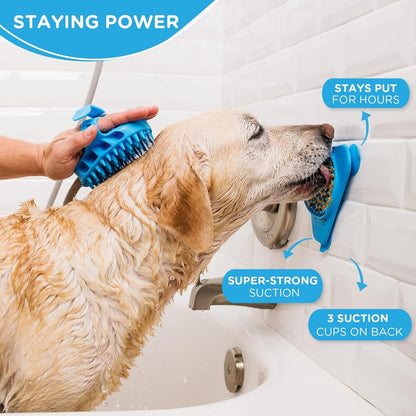 Aquapaw Dog Licking Mat - Suction Slow Feeder & Feeding Mat - Bath Toy Dispenser for Dog Bath Toys & Grooming Treats - Grooming Lick Pad for Peanut Butter Treat & Shower Snack Holder - Blue
