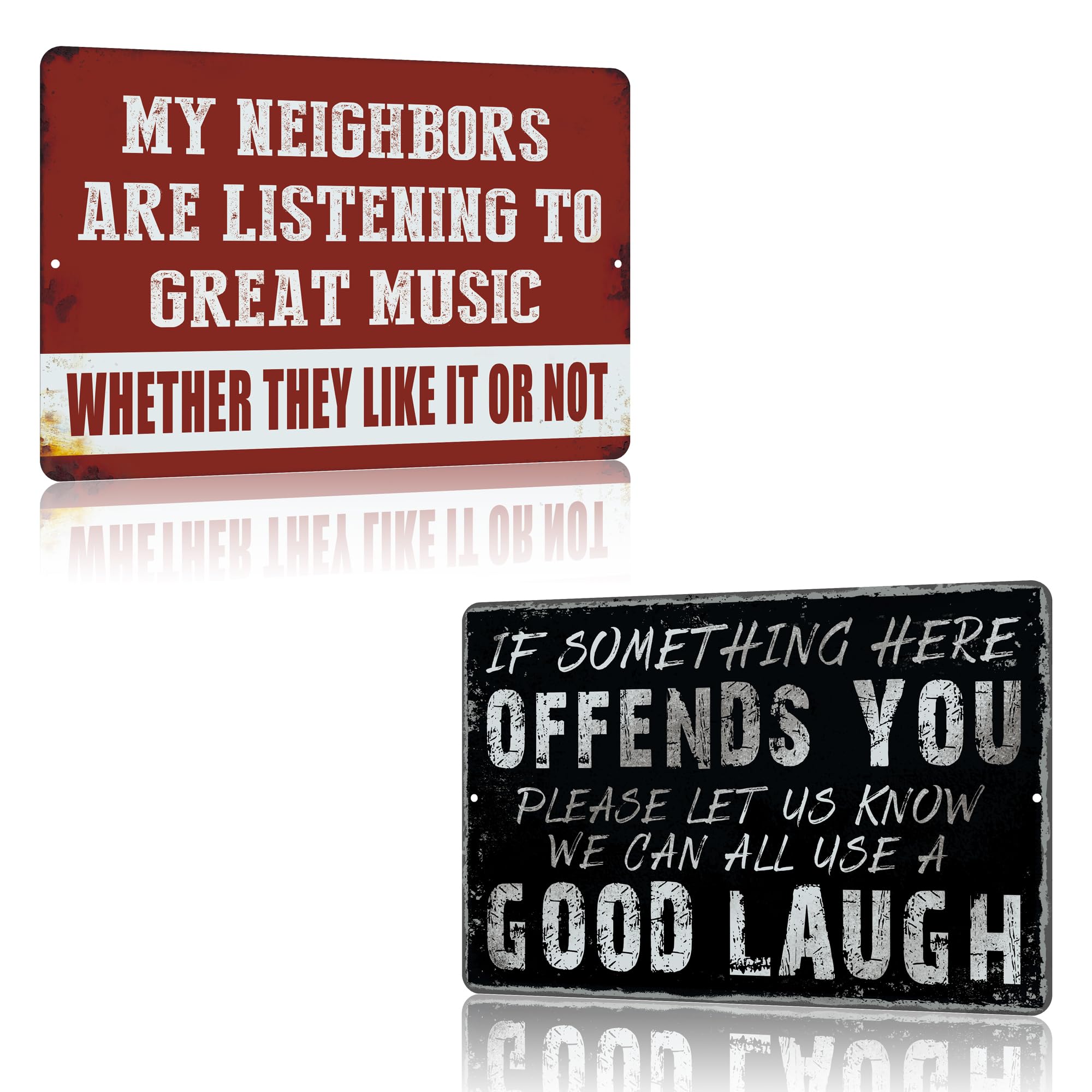 Yniaun Decor Vintage Man Cave Decor Funny Sarcasm Music Metal Tin Signs Garage Bar Patio Wall Decorations Gifts for Men 12 X 8 Inches Outdoor & Indoor - My Neighbors Are Listening to Great Music