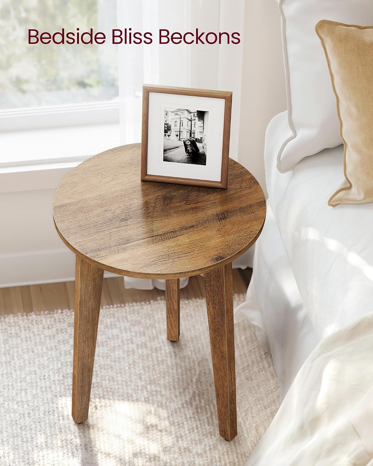 VASAGLE MAEZO Collection - Small Side Table, Round End Table, Nightstand with Tapered Legs, Curved Transitions, for Small Spaces, Living Room, Bedroom, Honey Brown ULET237KB01S