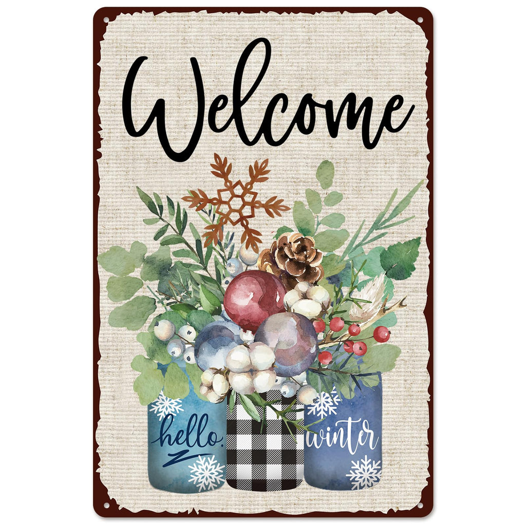Whaline Fall Retro Tin Sign Autumn Thanksgiving Mason Jar Metal Sign Pumpkin Leaves Floral Flower Wall Art Welcome Holiday Decor Iron Plaque Signs for Club Bar Garage Wall Decor, 12 x 8 Inch