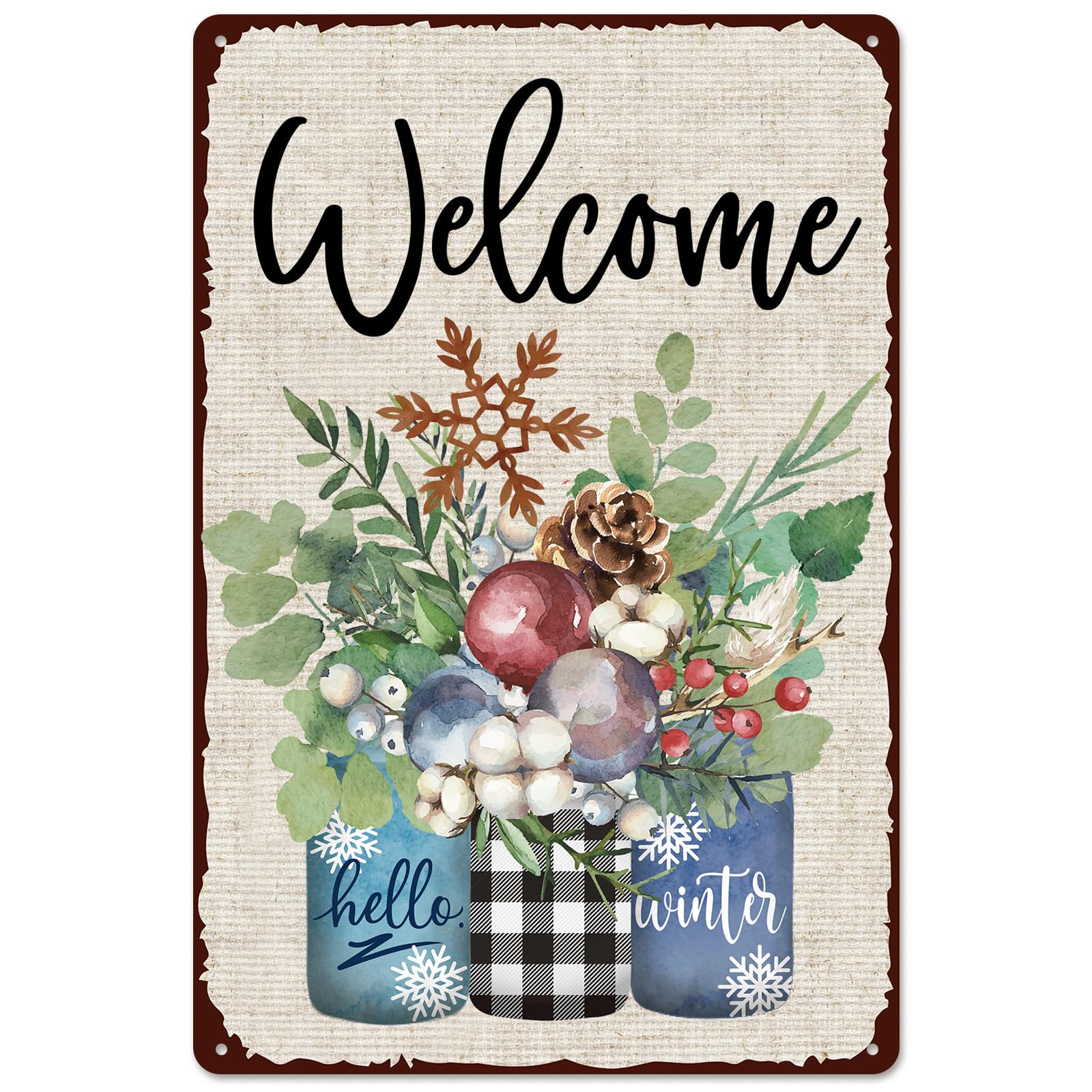 Whaline Fall Retro Tin Sign Autumn Thanksgiving Mason Jar Metal Sign Pumpkin Leaves Floral Flower Wall Art Welcome Holiday Decor Iron Plaque Signs for Club Bar Garage Wall Decor, 12 x 8 Inch